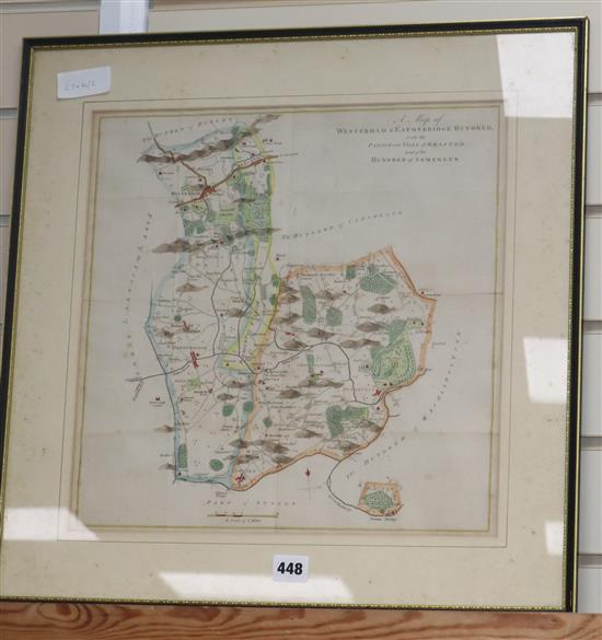 John Andrews, coloured engraved Map of Westerham and Eaton Bridge Hundred, 38 x 38cm